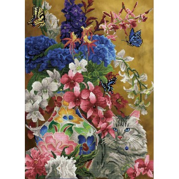 Gilded Cat &amp; Flowers